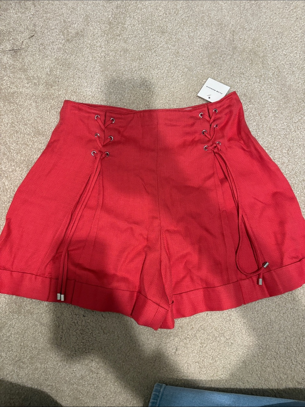 Club Monaco Red High-Waist Lace-Up Shorts